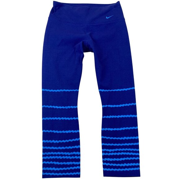 Nike Womens Capri Leggings Small Blue Zigzag Dri-Fit Actiivewear Stretch Pull On - Picture 1 of 12